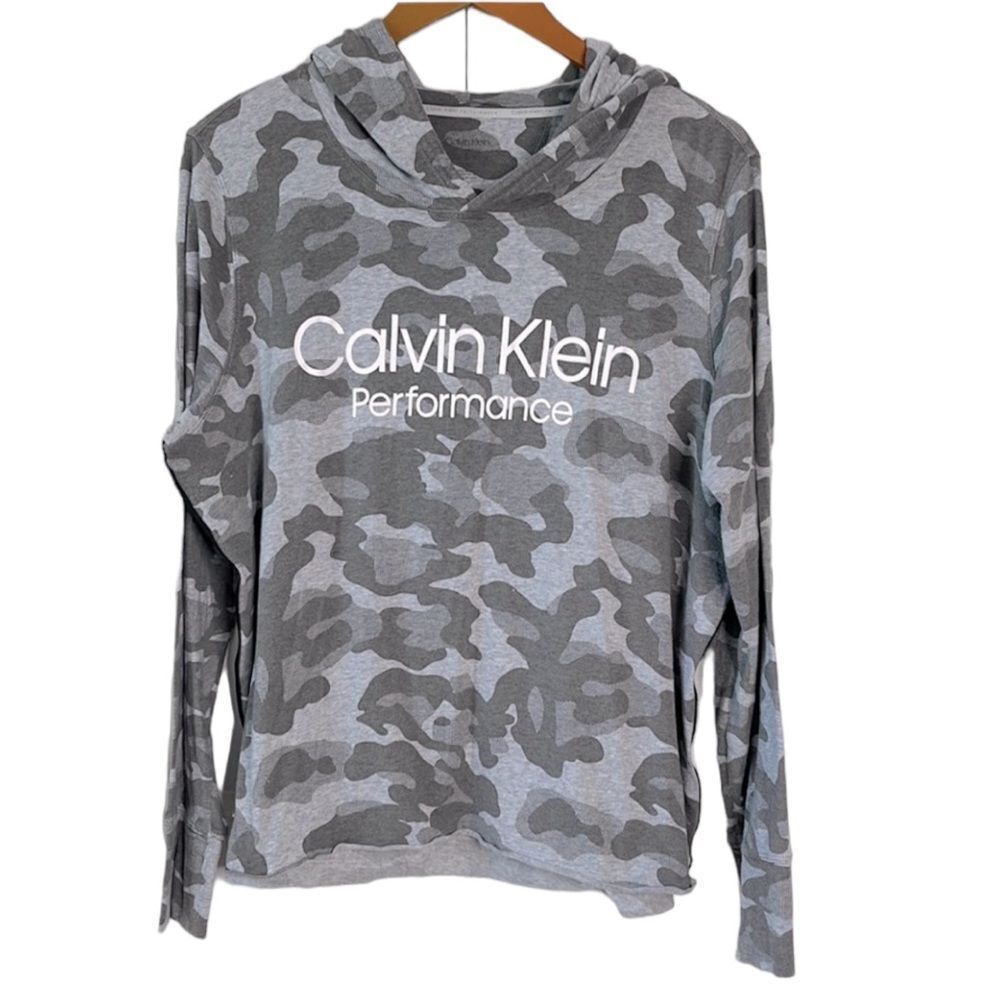 3/$10 Calvin Klein Performance Long Sleeve Camo Hoodie | Racer Stripe on Sides
